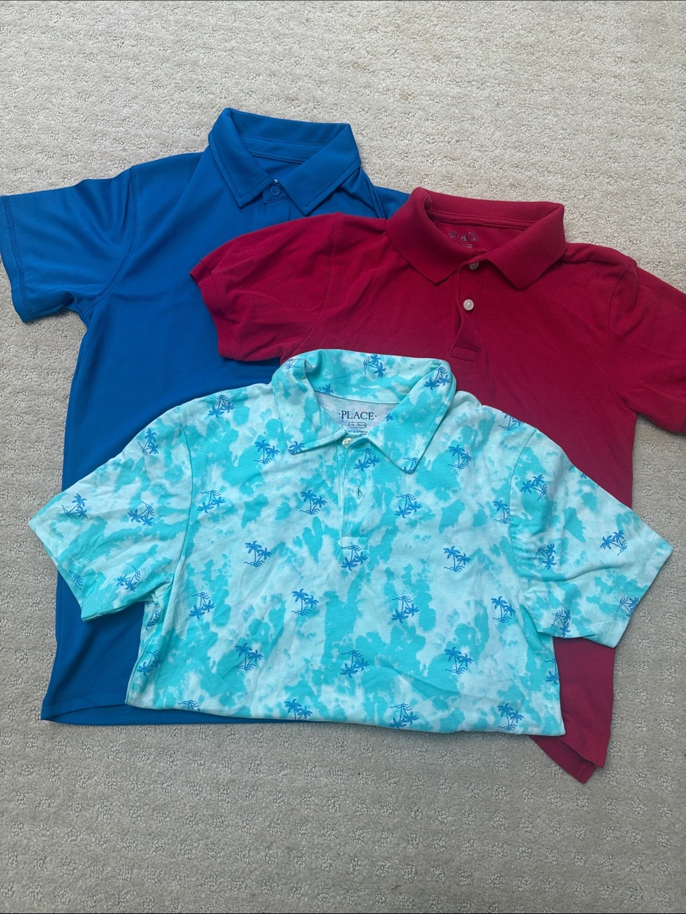 The Children's Place Trio: Aqua Palm-Print Polo with Blue and Red Solid Polos